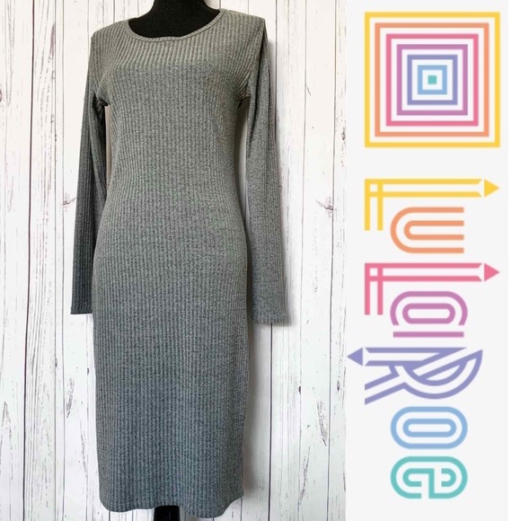 🌹 LulaRoe (M) Grey Classic Ribbed Midi Dress - Picture 1 of 8